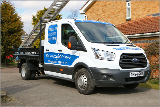 The Breward Roofing liveried van on site