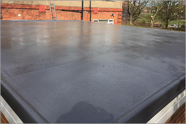 Seamless GRP fibreglass flat roof, freshly installed