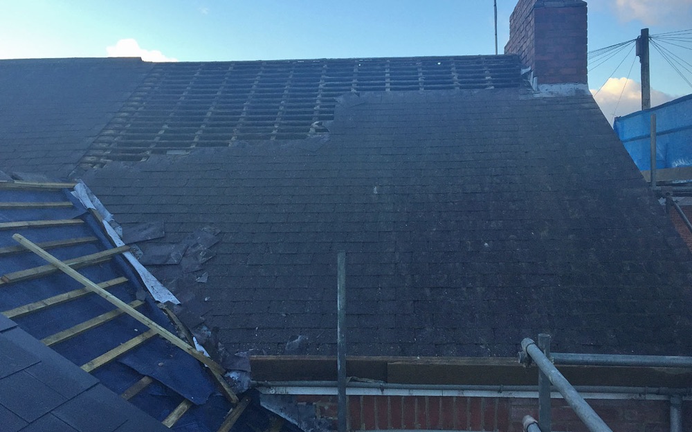 Man-made slate re-roof under way at Cockton Hill, Bishop Auckland