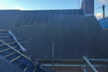 Removal of old slates before fitting new roof with man made slates, Cockton Hill Removal of old slates before fitting new roof with man made slates, Cockton Hill